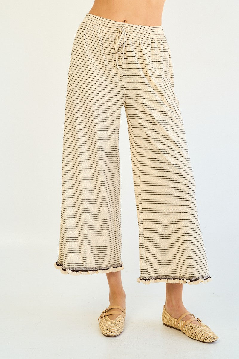 The Greii Chic Cream and Brown Ruffled Bottom Pants