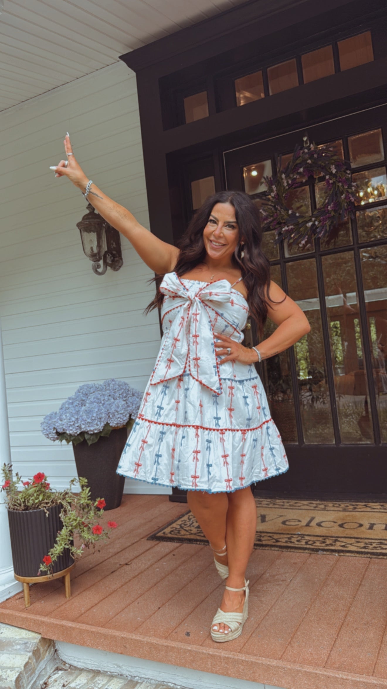 Red and White Blue Ruched Bust Mini Dress