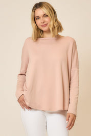 Cozy Co Rose Microfleece Boatneck Drop Shoulder Sweatshirt