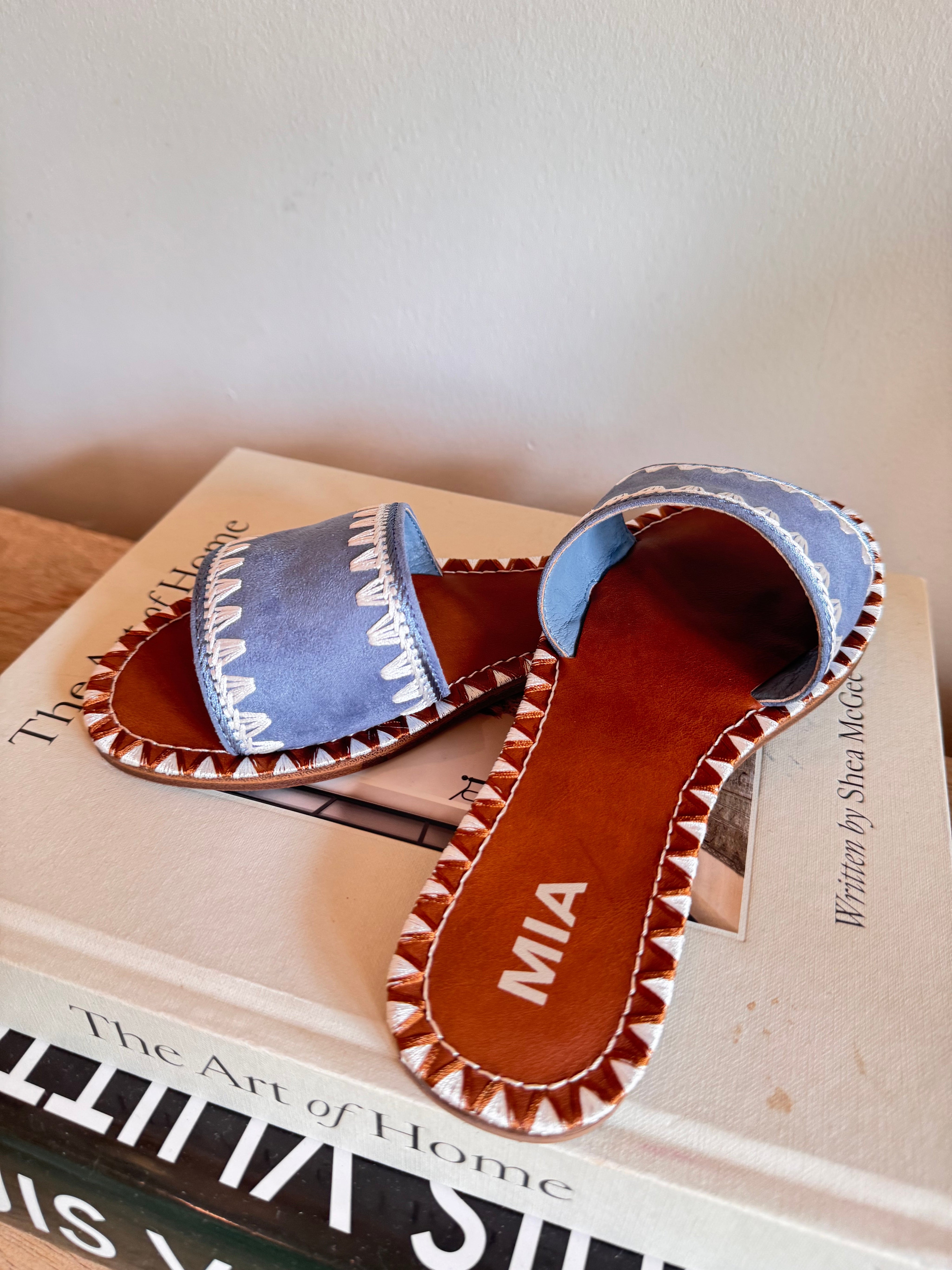 Blue and White Stitched MIA Sandals