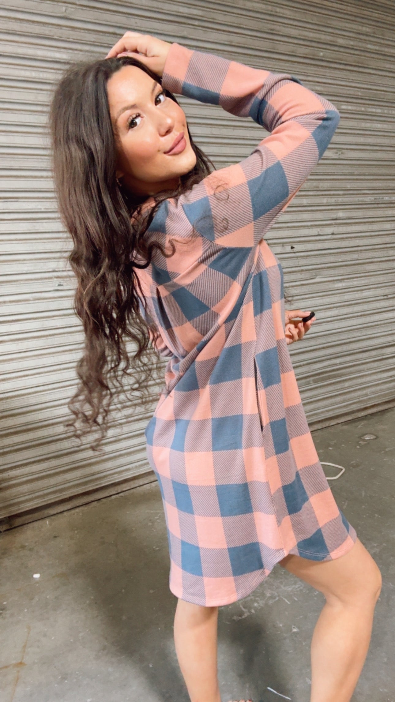 Pink and Blue Grey Plaid Button Up Dress *Final Sale*