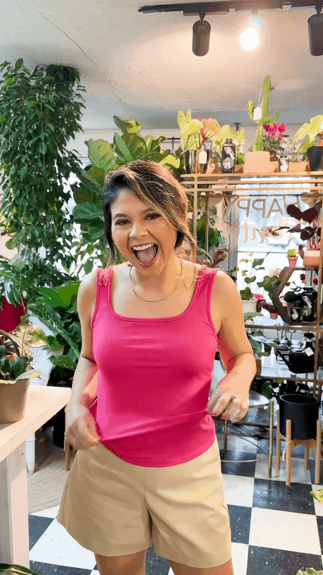 Bella Square Neck Rib Knit Tank Top, Pink