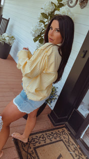 Yellow and White Striped Button Up Long Sleeve Top   Stich&Co