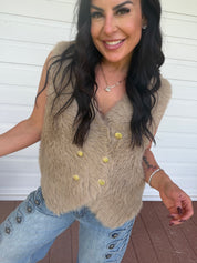 Light Mocha Brown Crush Faux Fur Vest