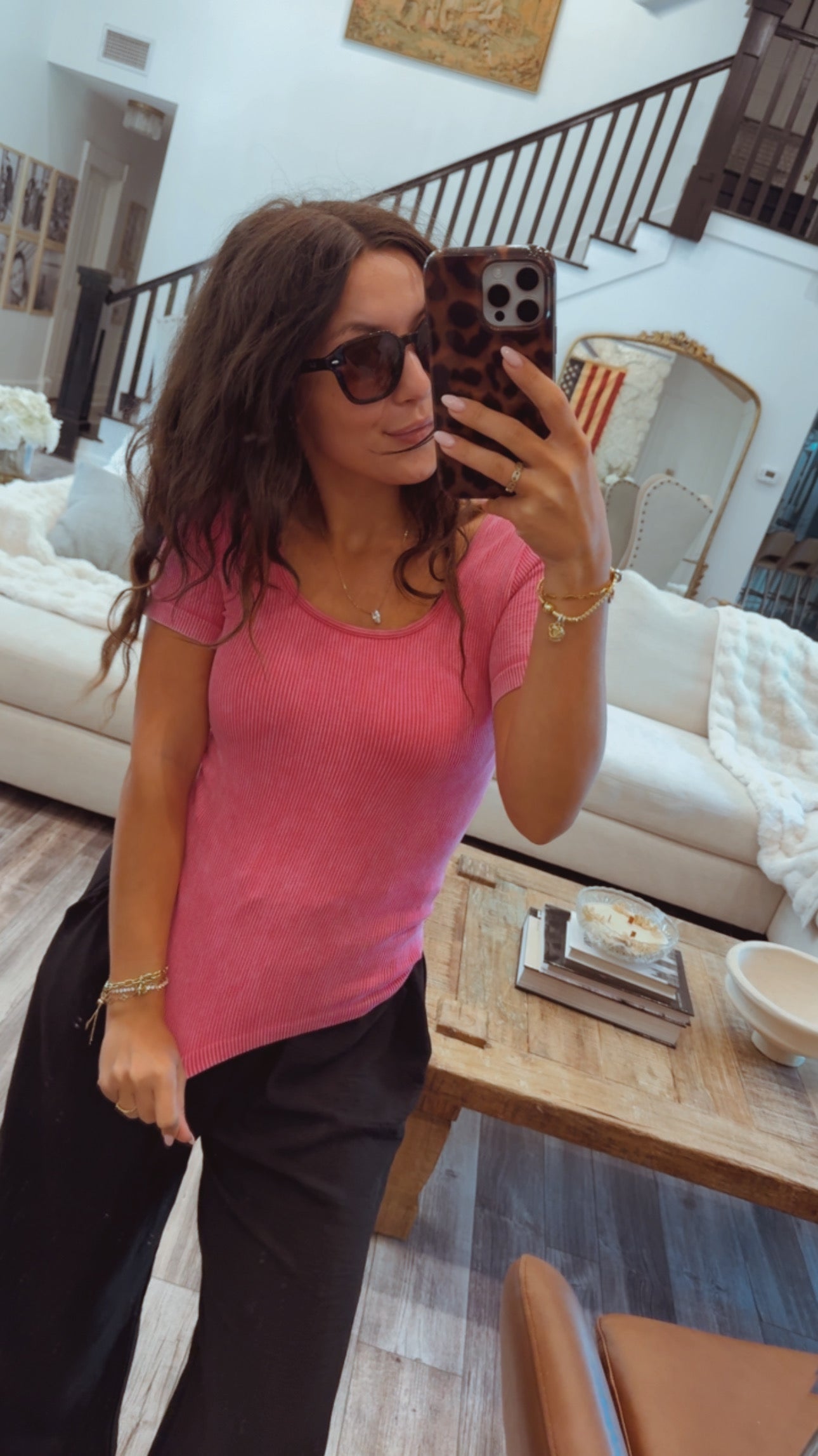 Yelete Fuchsia Reversible Short Sleeved Stonewashed Ribbed