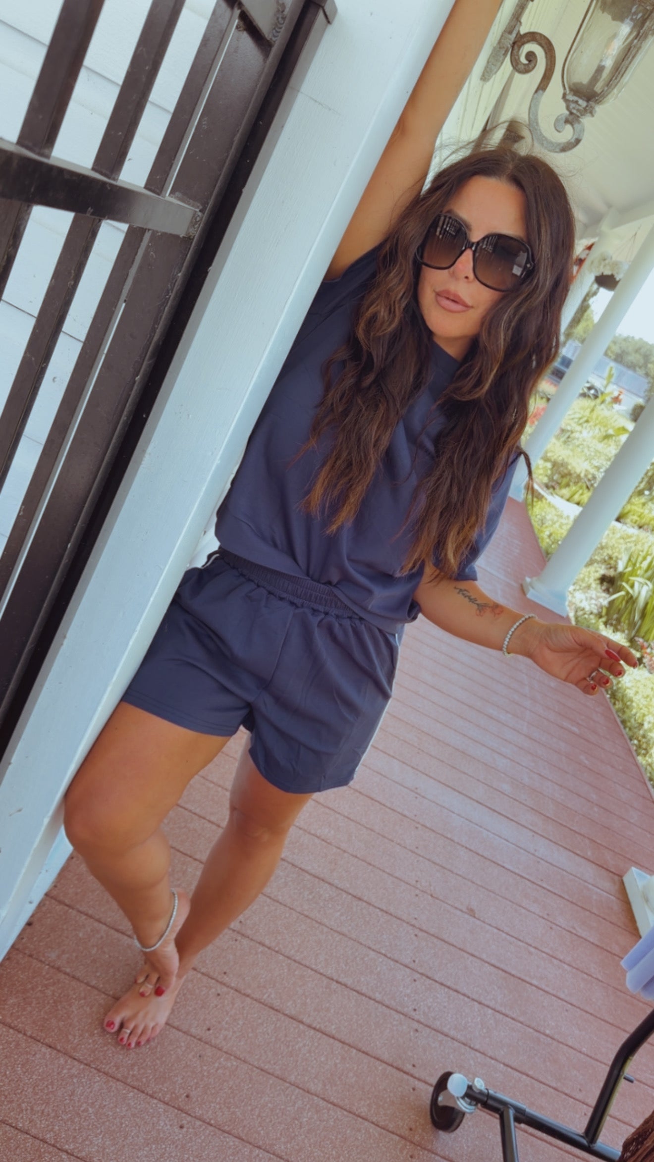 Navy and white Stripe Shorts  and Top Set