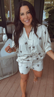 Taupe And Black Palm Tree Shorts