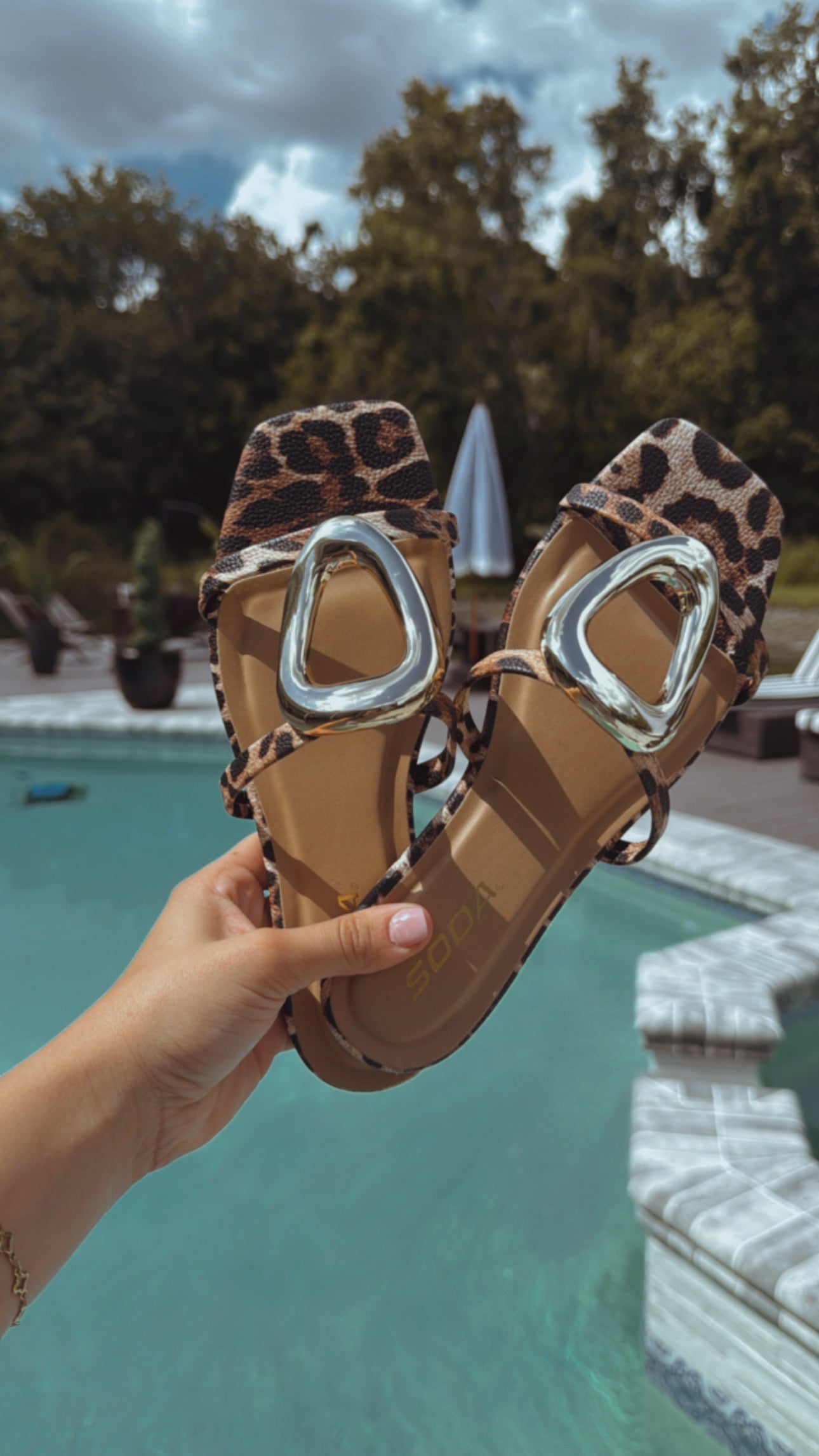 Sassy Leopard Two Strap Gold Sandal