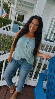 Turquoise 1/4 Button Up Tank