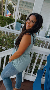 Turquoise 1/4 Button Up Tank