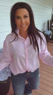 Soft Lightweight Pink Button Up Long Sleeve Top