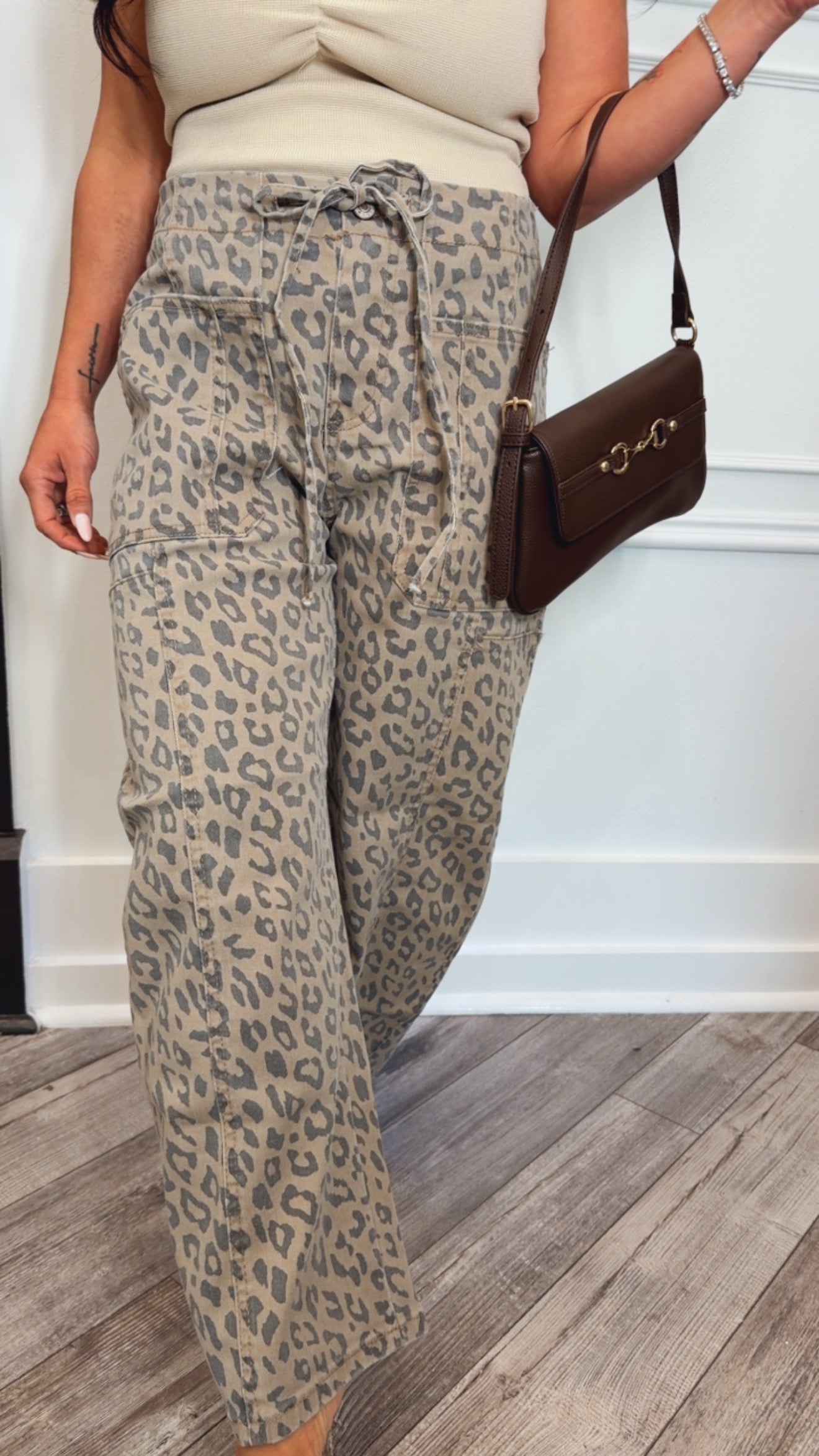 Khaki Leaopard Wide Leg Joggers