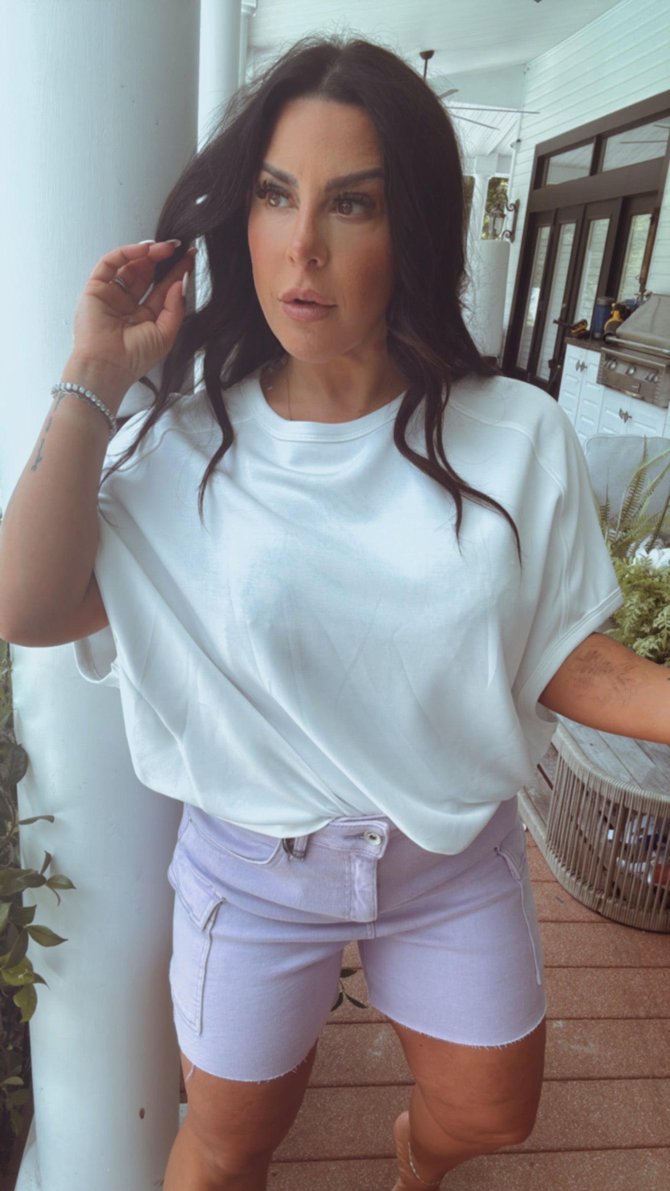 Lilac Cargo Denim Shorts