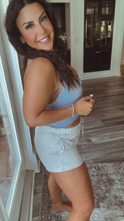 Taupe and White Striped Linen Shorts