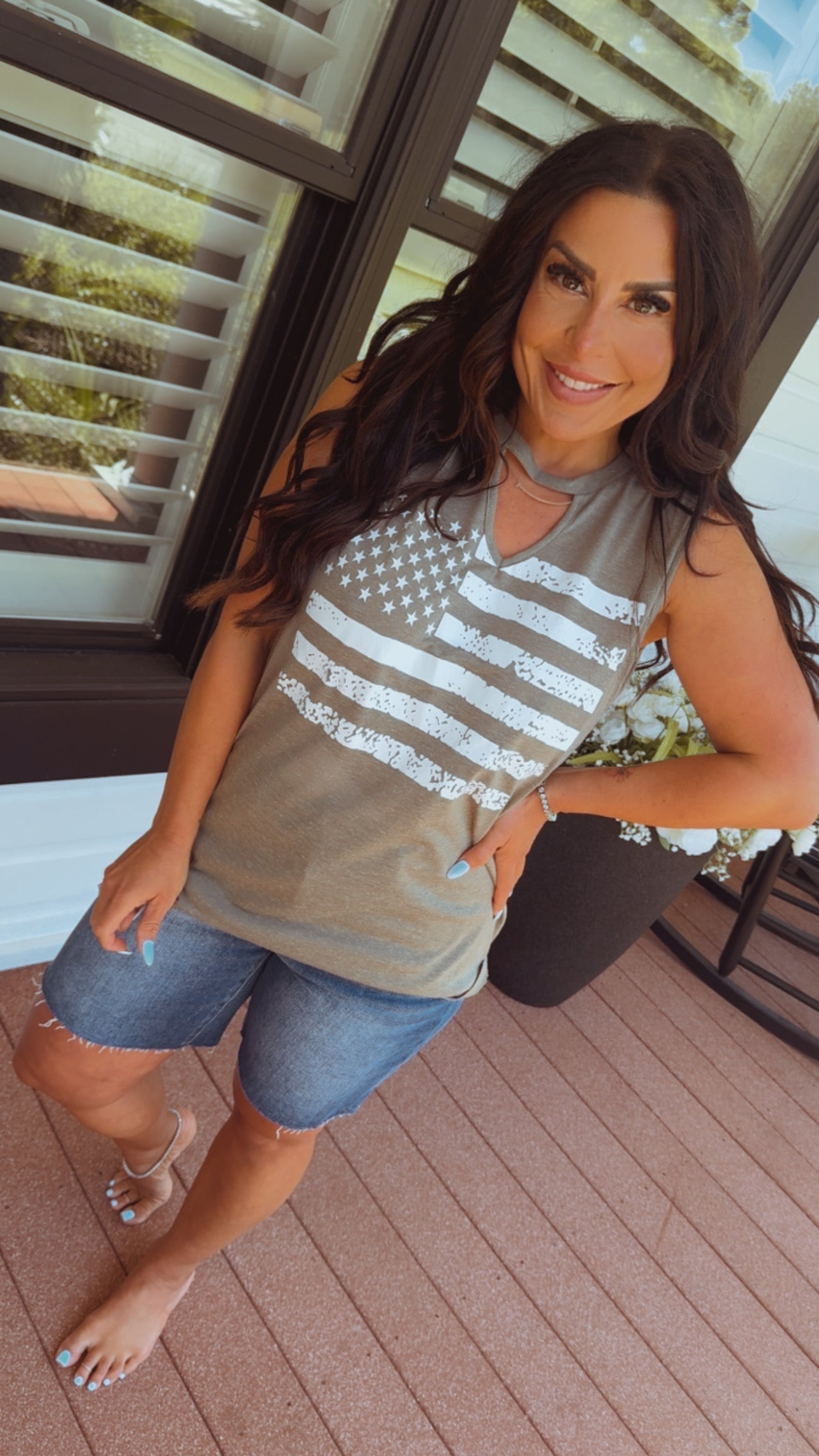 Olive Lightweight Americana Flag Tank