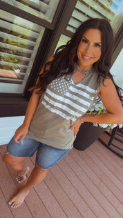 Olive Lightweight Americana Flag Tank