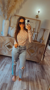 Ivory and Red Floral Lace Top
