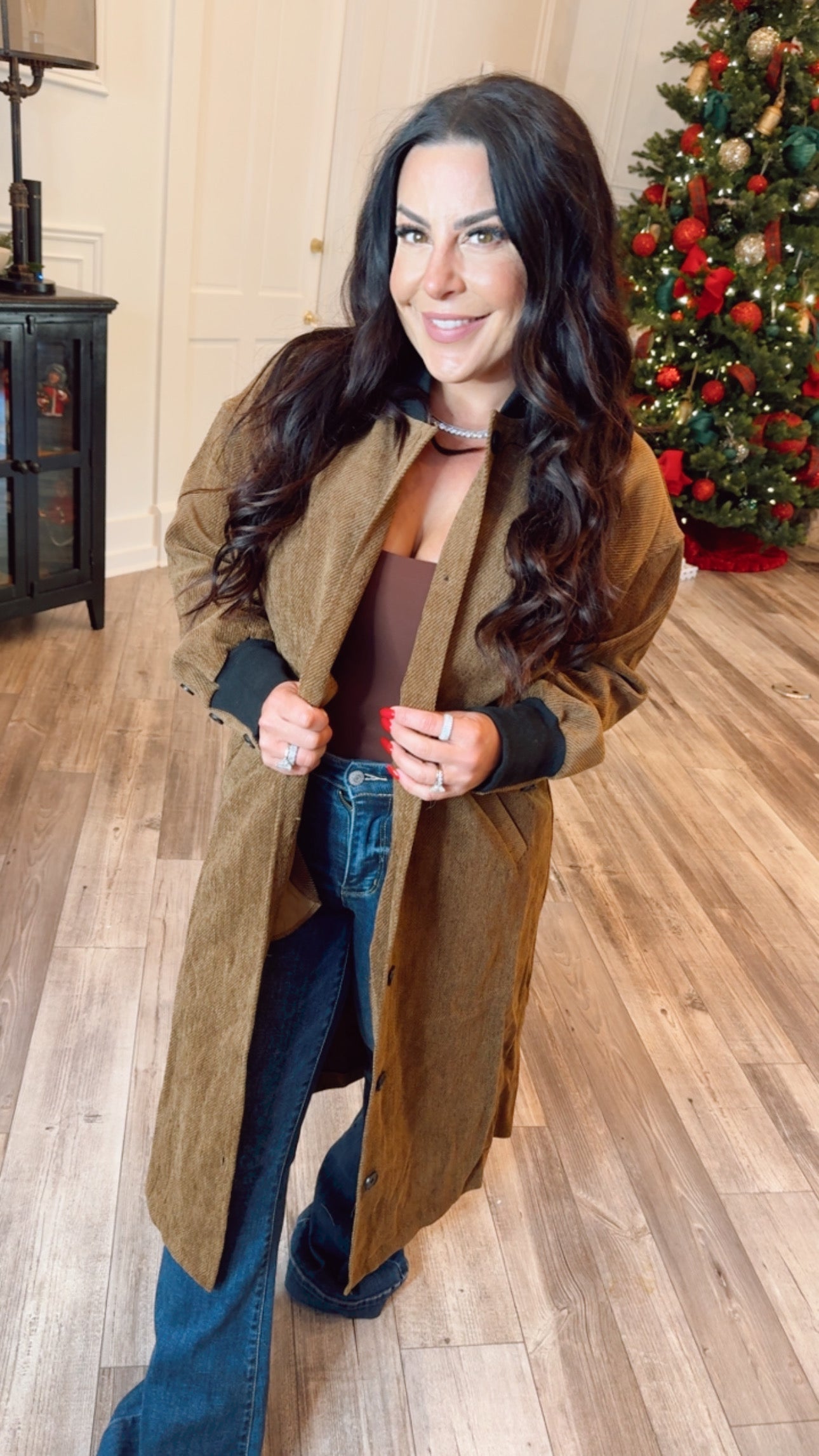 Cozy Co Brown Corduroy Button Up Long Coat
