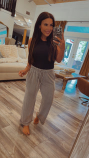 Black and White Striped Flowy Pants