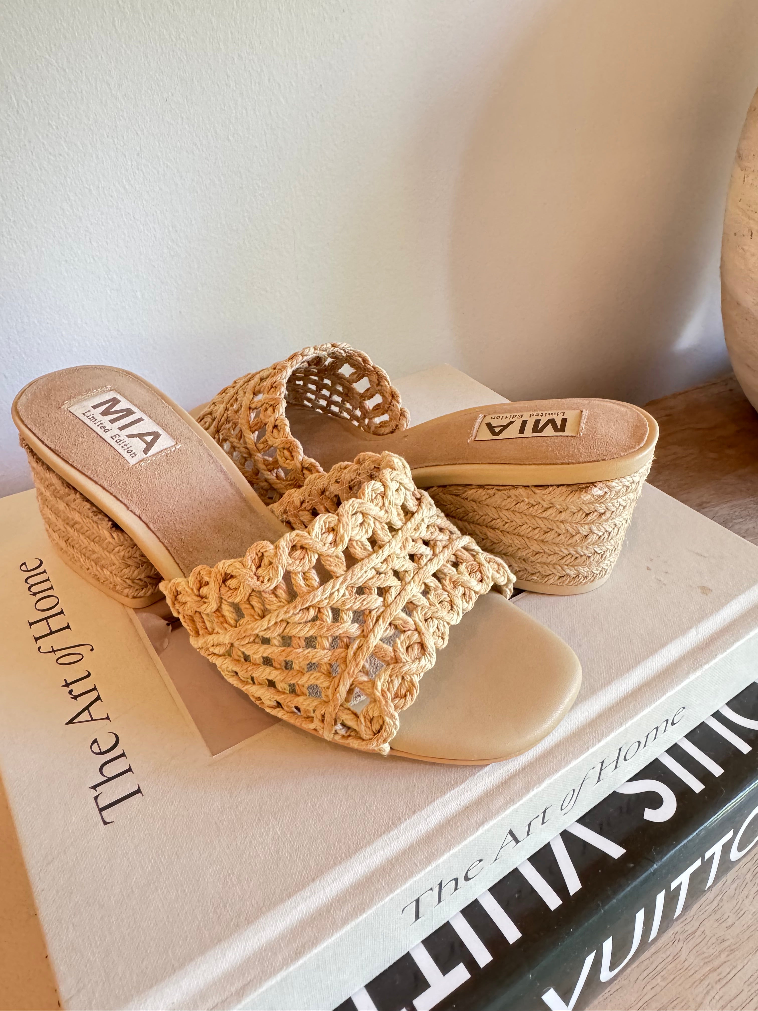 Mia Natural Woven Open Toe Heels