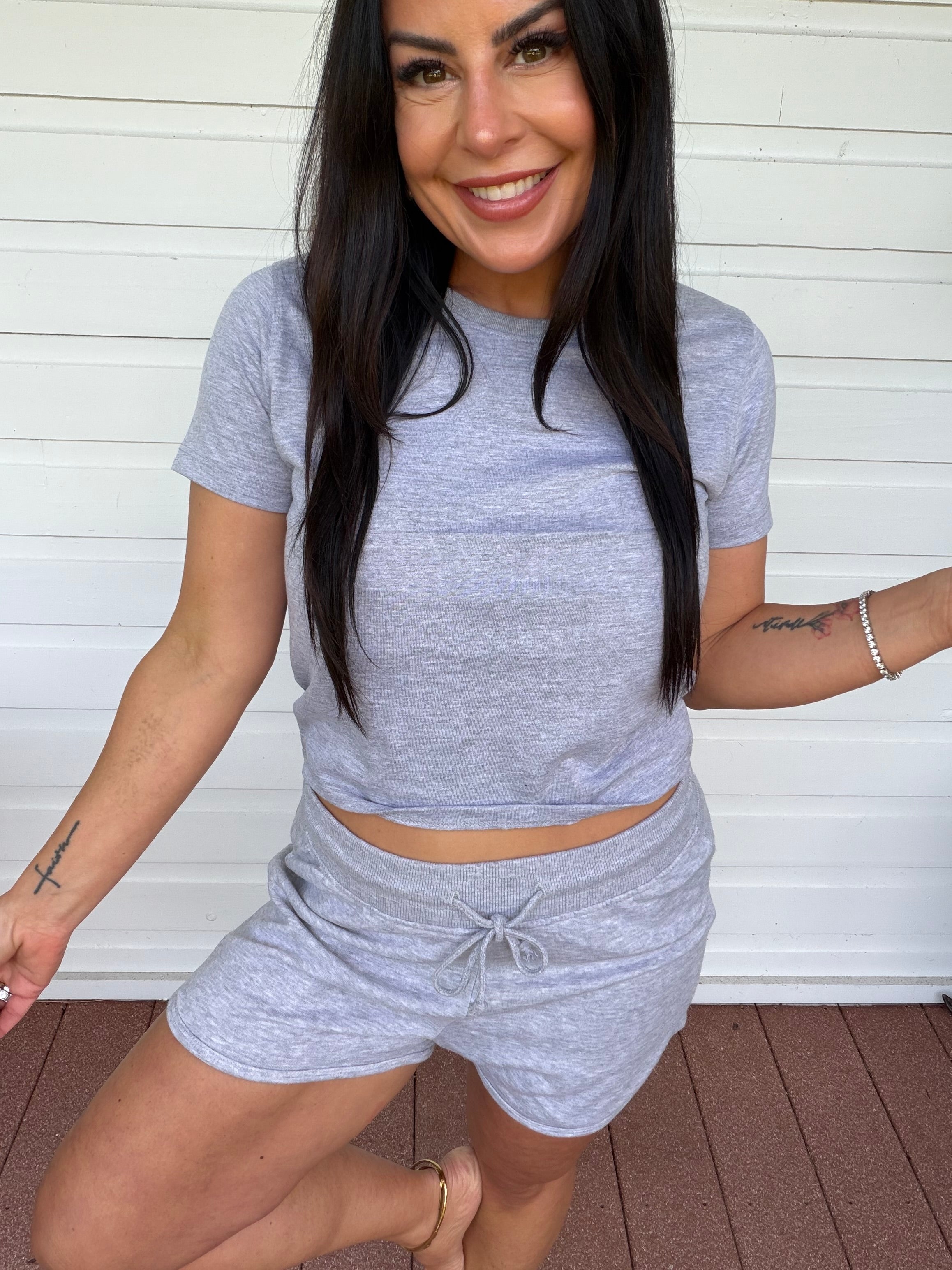 Ultra Soft Heather Grey Crop Short Sleeve Top