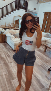 Denim High Waist Chic Pleated Shorts