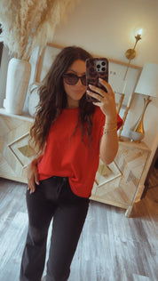 Ultra Soft Red Short Sleeve Scuba Top