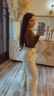 Brown  and Gold Buckle Long Sleeve Bodysuit