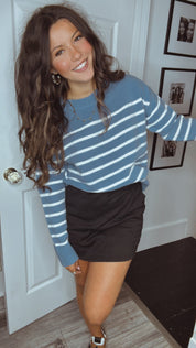 Light Blue and White Stripe Cozy Co Sweater