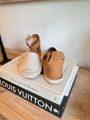 Beige and Cognac Strap Flats