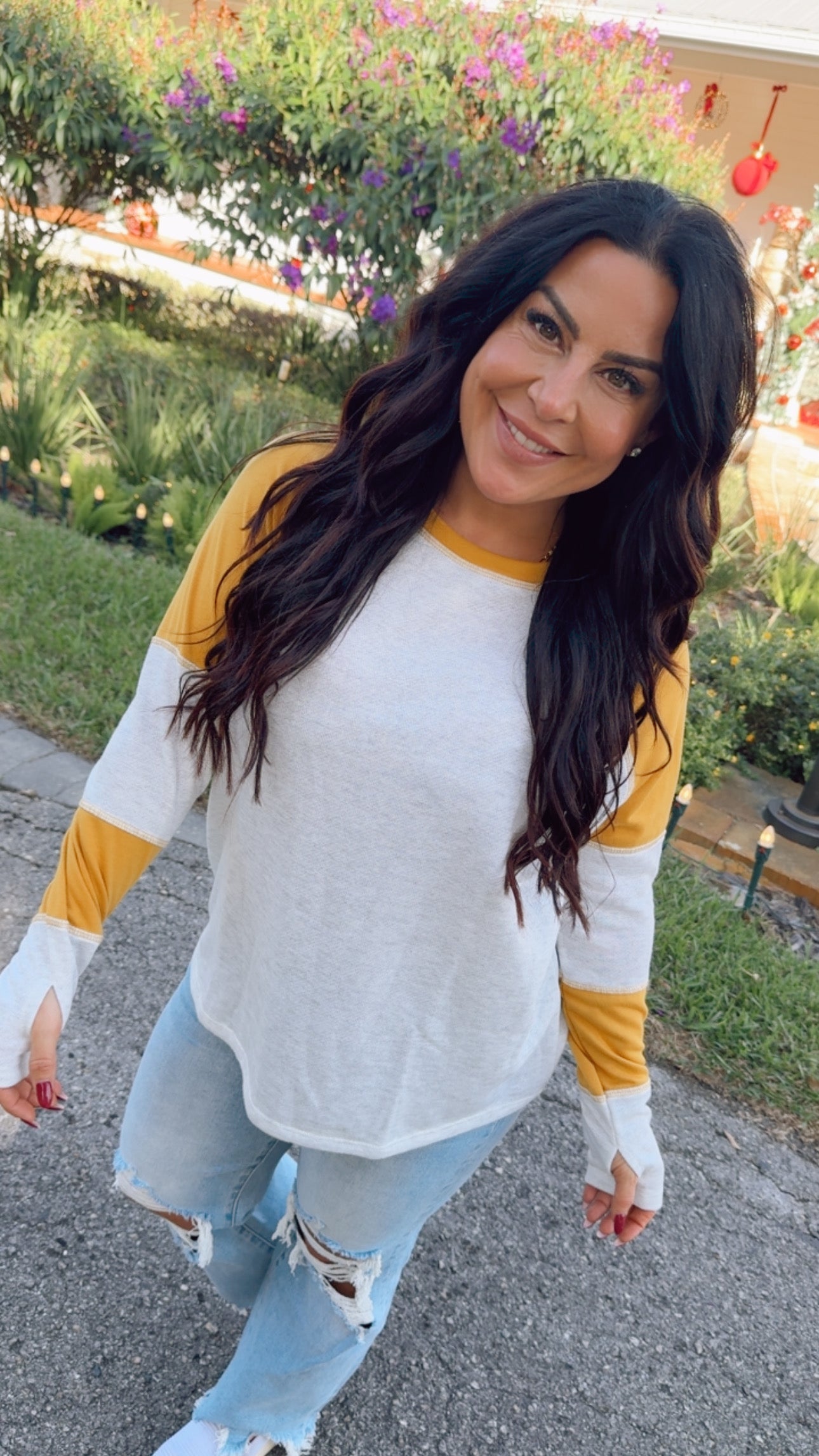 Oatmeal And mustard Striped Sweater