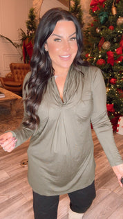 Olive Vneck Long Sleeve Top