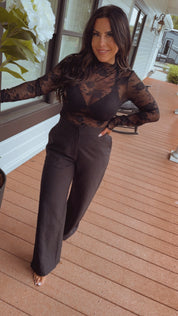 Chic Black Rayon Stretch Waist Slacks