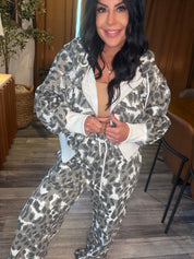 Diva Snow Leopard Crystal Embellished Two Peice Set Hodie and Joggers