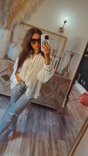 Long Sleeve Ivory Button UP Top