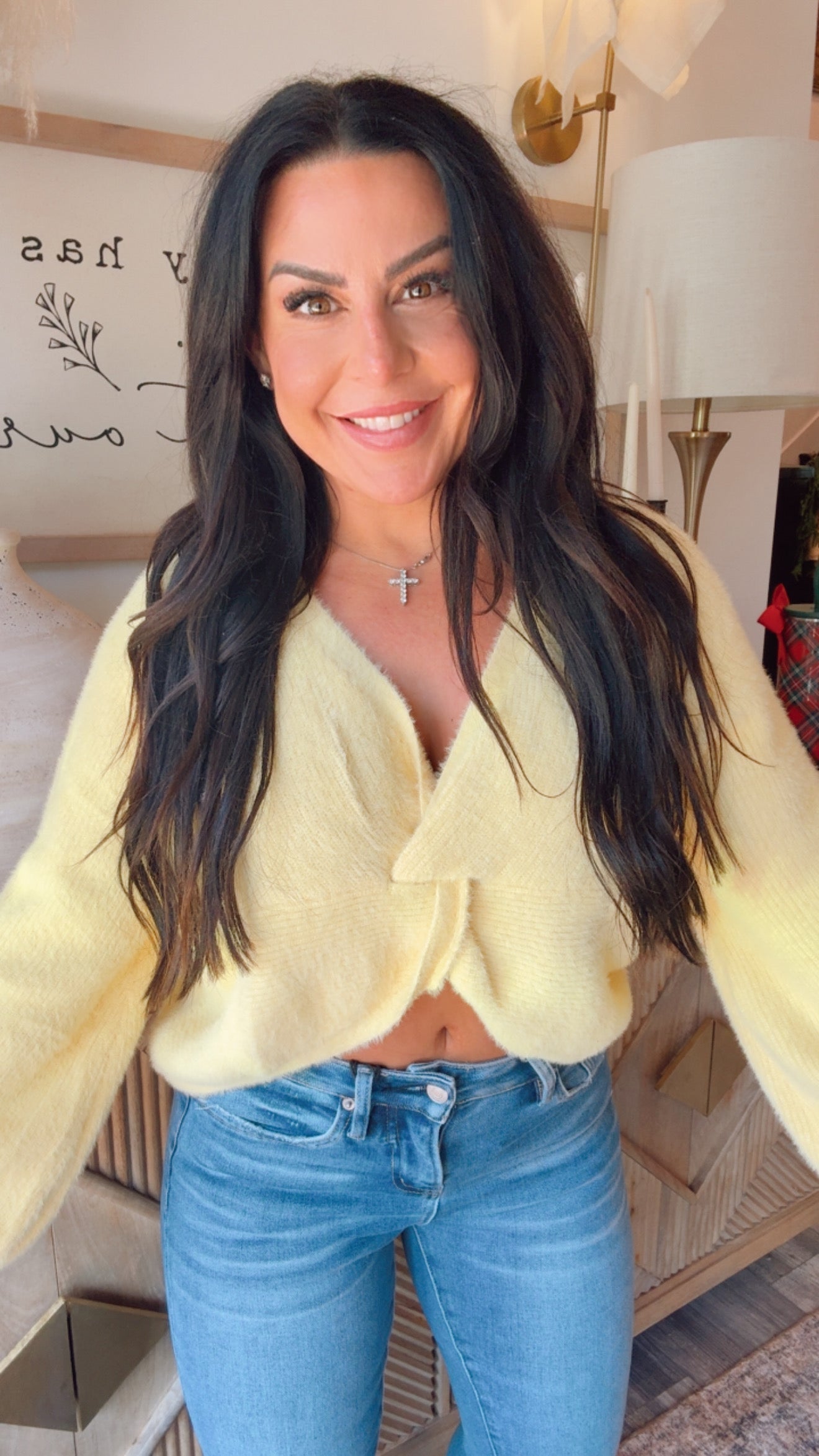 Ultra Soft Yellow Twist Front Cozy Co Sweater