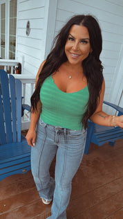 Kelly Green Scrunched Ruffle Hem Tank