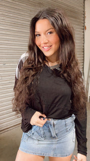 Black and White Plaid Vneck Long Sleeve Top *Final Sale*