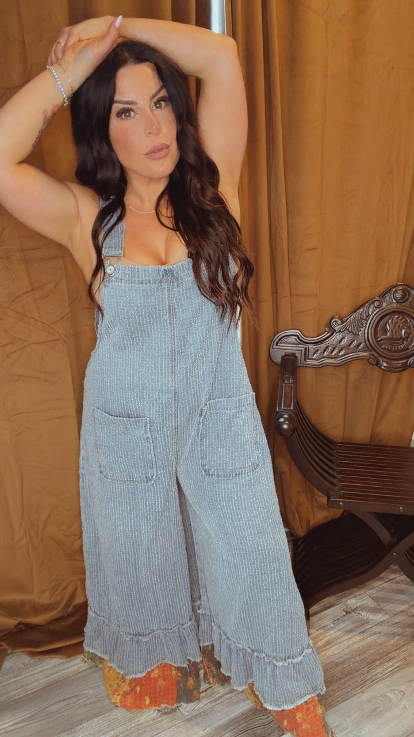 POLDenim Striped Denim and Patchwork Wide Leg Overalls Jumpsuit