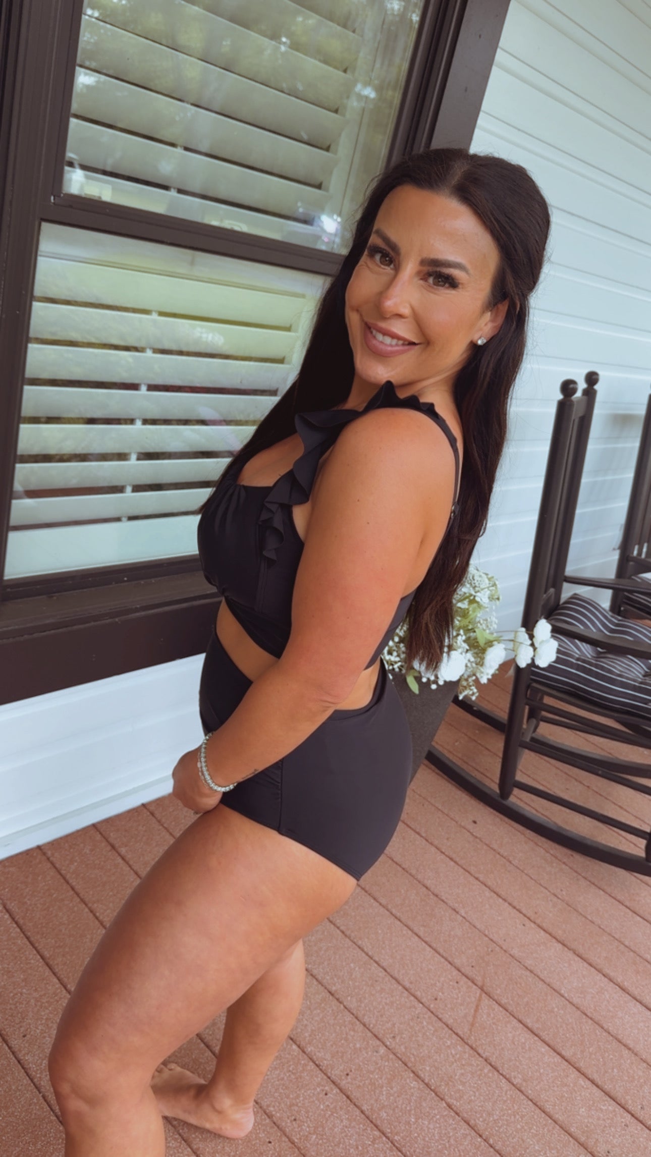Sassy Black High Waist Ruffle Two Piece Bathing Suit