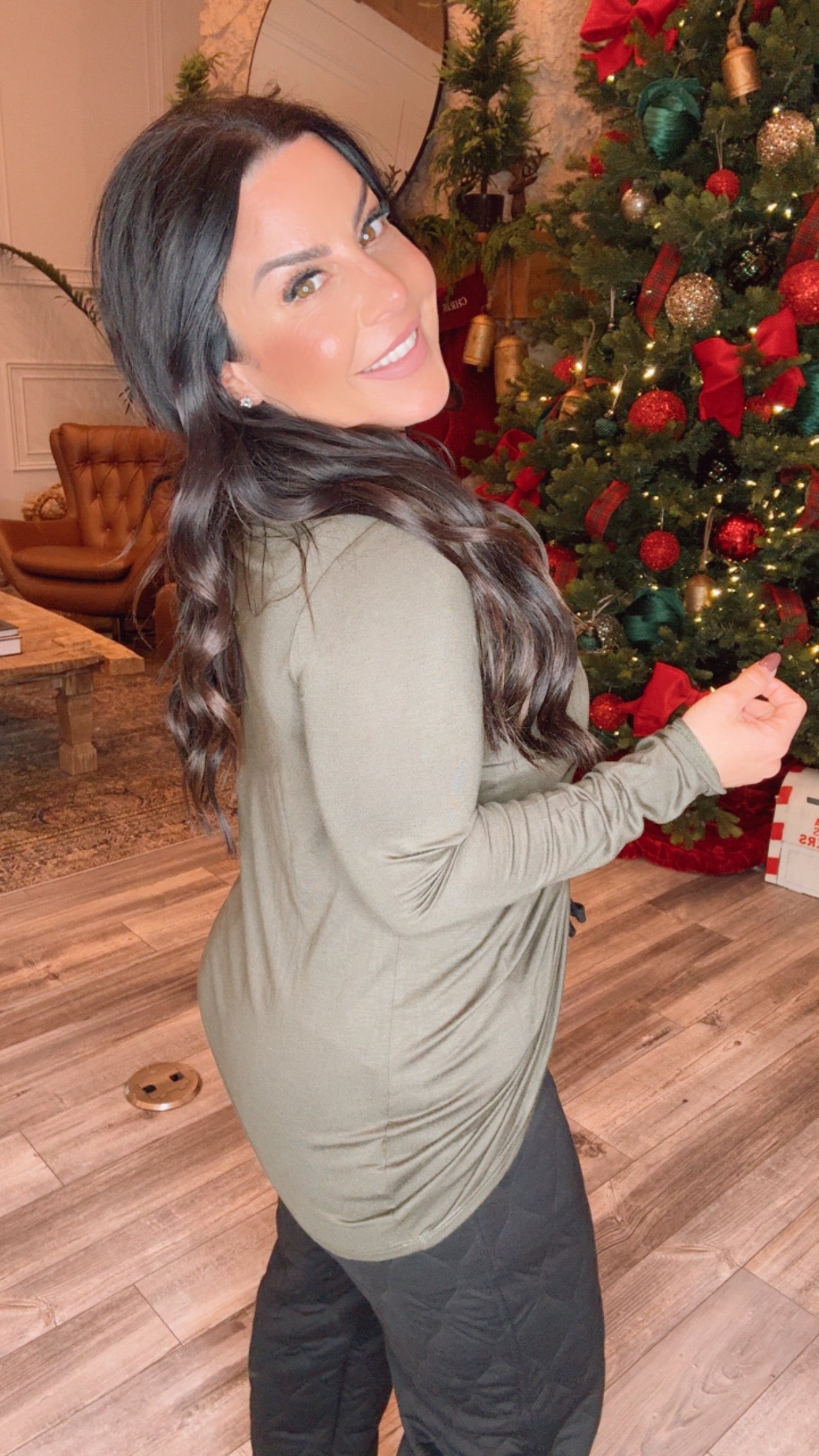 Olive Vneck Long Sleeve Top