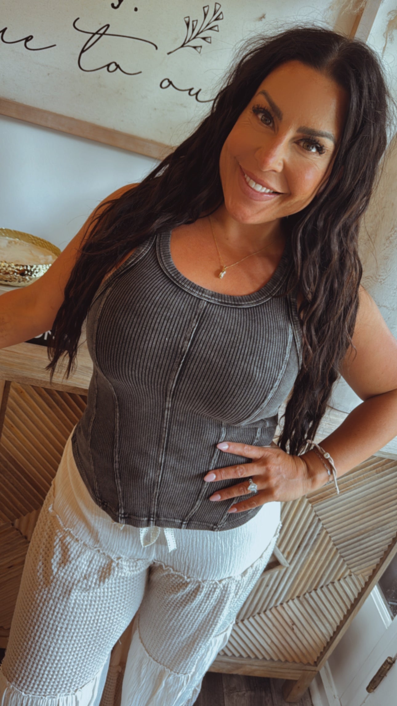 Black Acid Wash Ribbed Tank