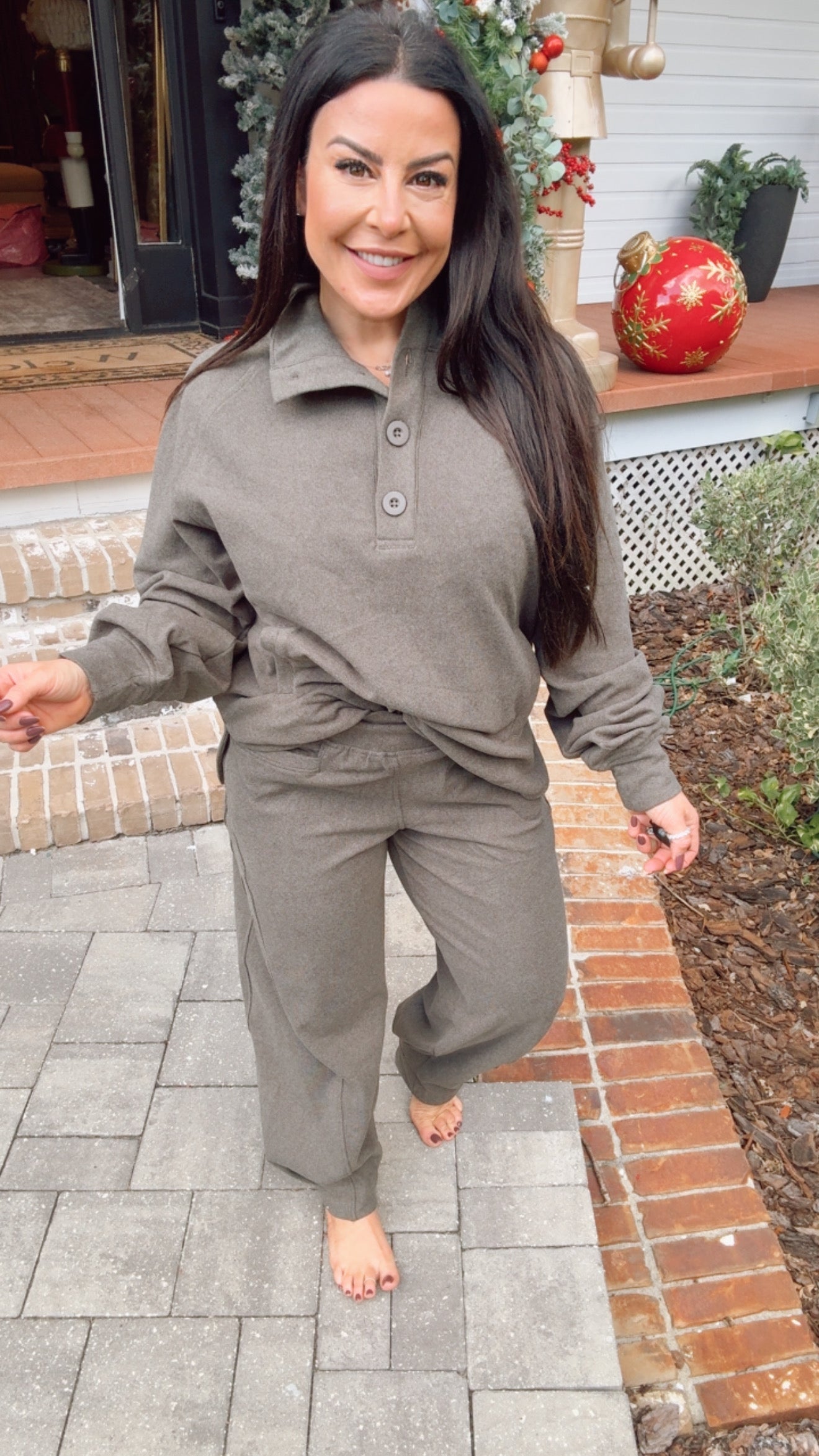 Olive 1/4 Button Long Sleeve Sweater