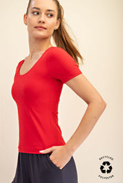 Soft True Red Butter Round Neck Short Sleeve Top Rae Mode 30a