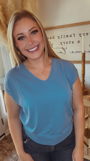 “Cold never bothered me anyways” Soft Periwinkle Cap Sleeve Top