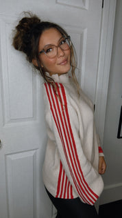 Taupe and Red Stripe Knit Cardi