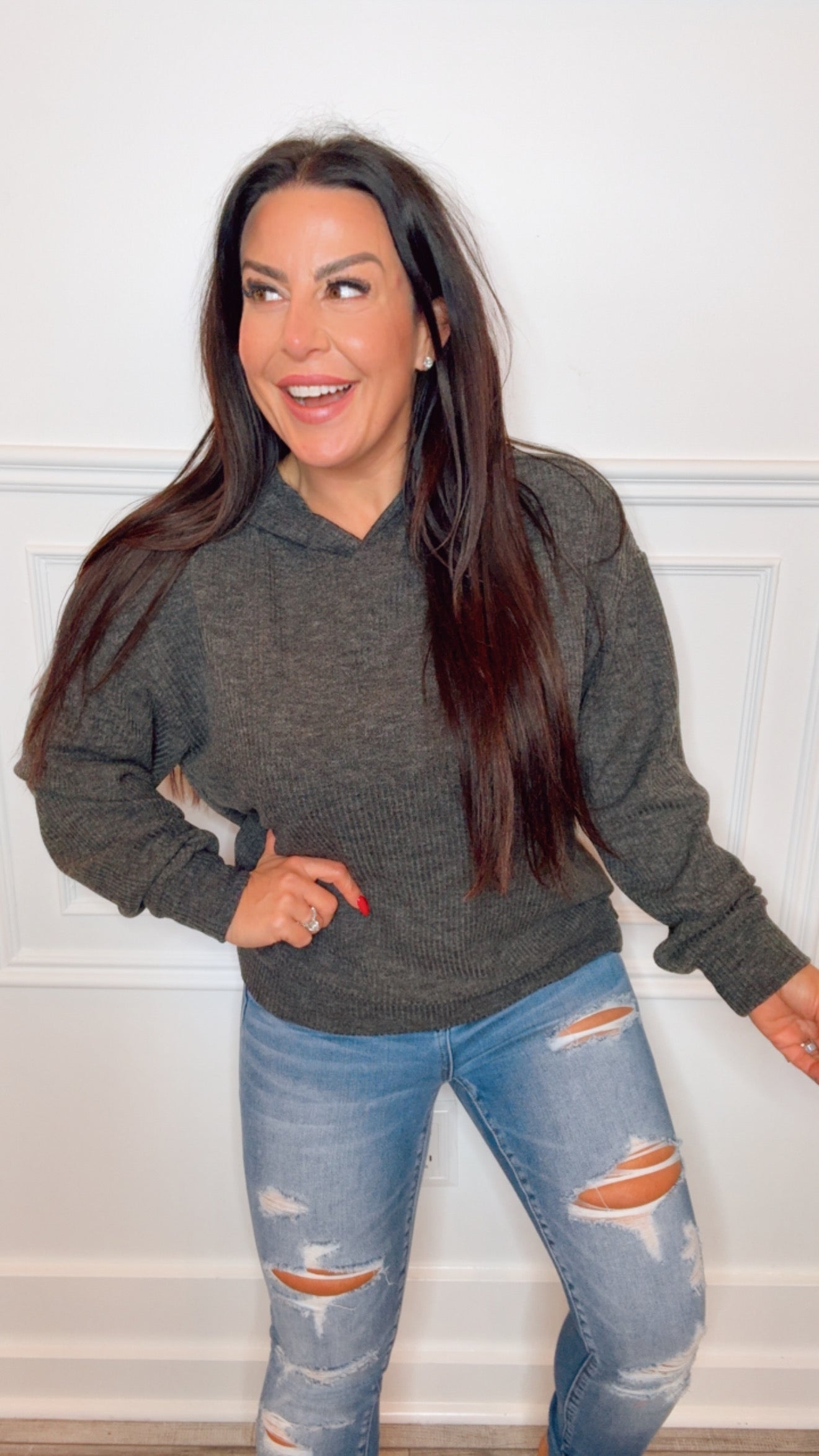 Charcoal Lightweight Ribbed Hoodie