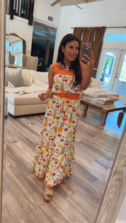Chic White and Fruit Two Piece Set Top and Maxi Skirt