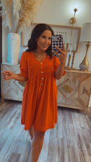 Orange Short Sleeve Button Up Dress