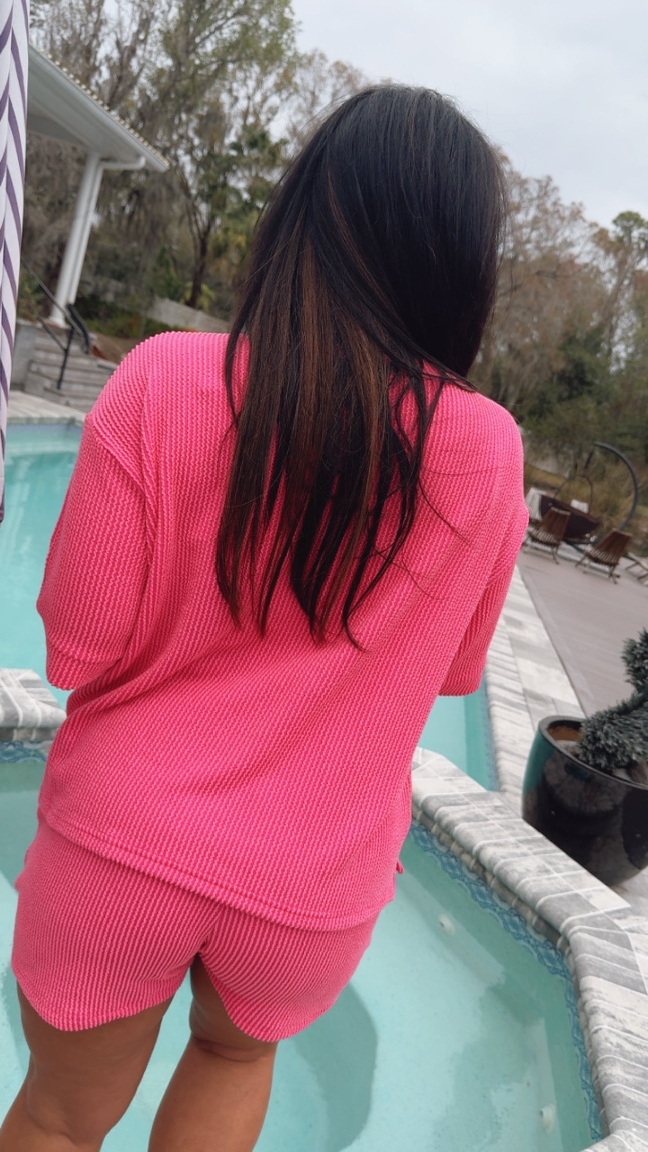 Hot Pink Ribbed Top and Shorts Set